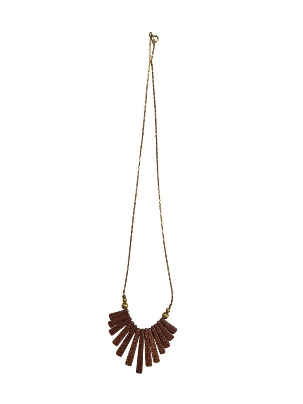 Retro Geometric Fan Necklace – Brown Sparkle Glitter Resin & Gold Beads - Picture 4 of 7